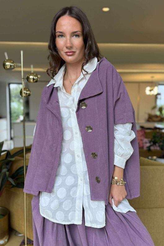 Made in Italy Cooper Needlecord Cap Sleeve Jacket Dewberry